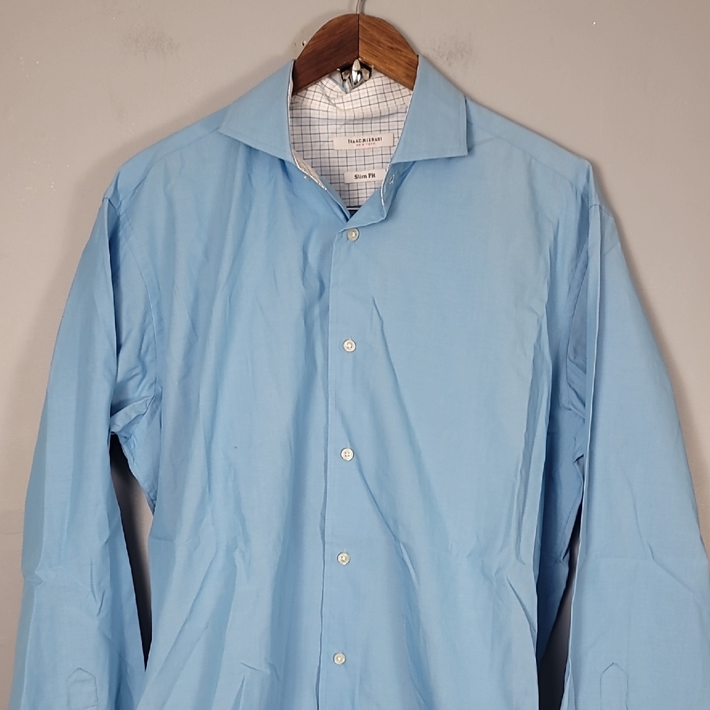 Isaac Mizrahi Blue and White Fitted Slim Button Up Long Sleeve Shirt